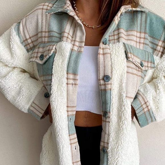Chic Nation Jackets & Blazers - - - SPRING BREEZE TEDDY PLAID COAT